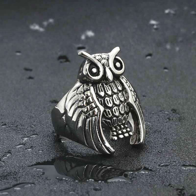 RETRO OWL STAINLESS STEEL RING