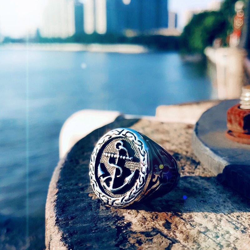 VINTAGE BOAT ANCHOR STAINLESS STEEL RING