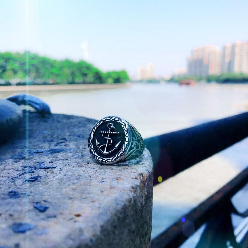 VINTAGE BOAT ANCHOR STAINLESS STEEL RING