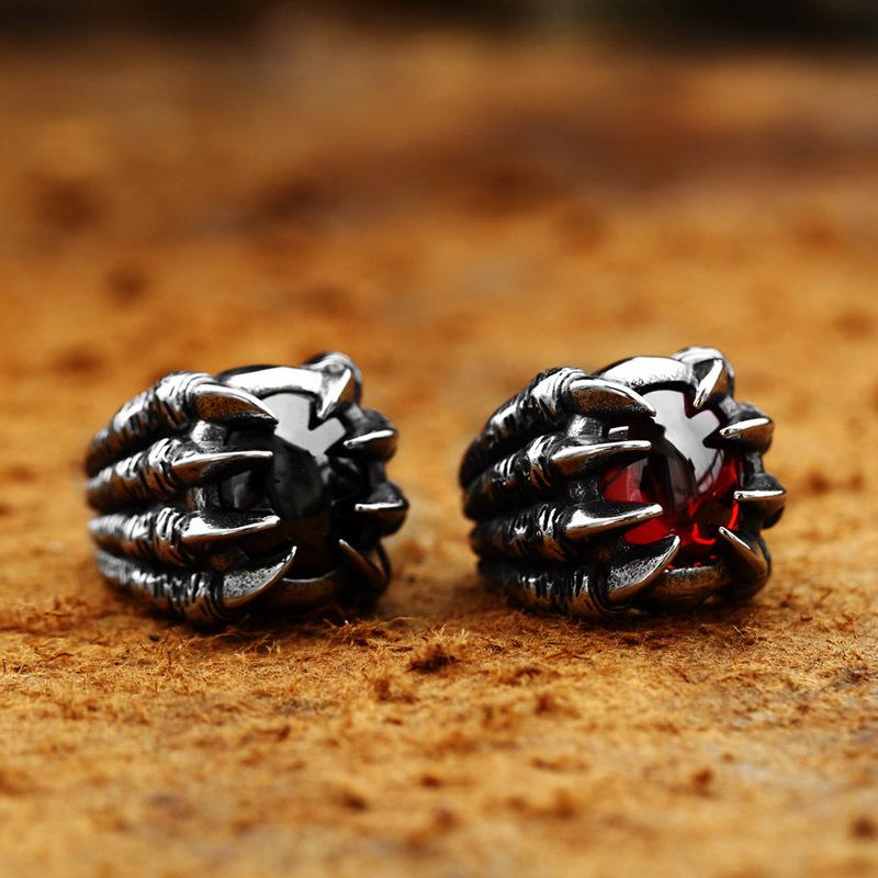 VINTAGE DRAGON CLAW AND GEMSTONE STAINLESS STEEL RING