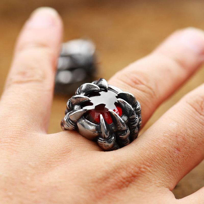 VINTAGE DRAGON CLAW AND GEMSTONE STAINLESS STEEL RING