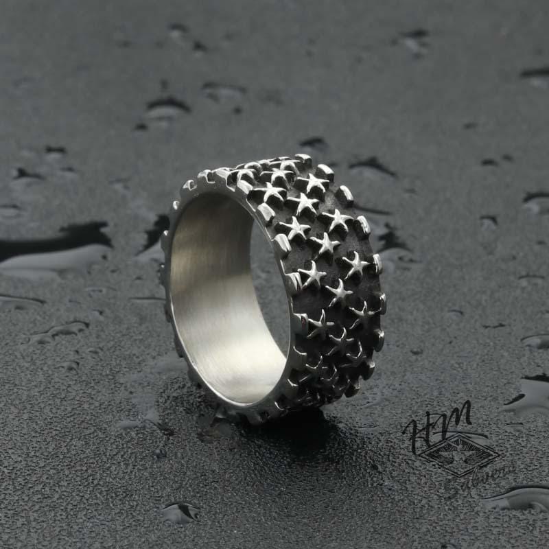 VINTAGE FULL STAR STAINLESS STEEL RING