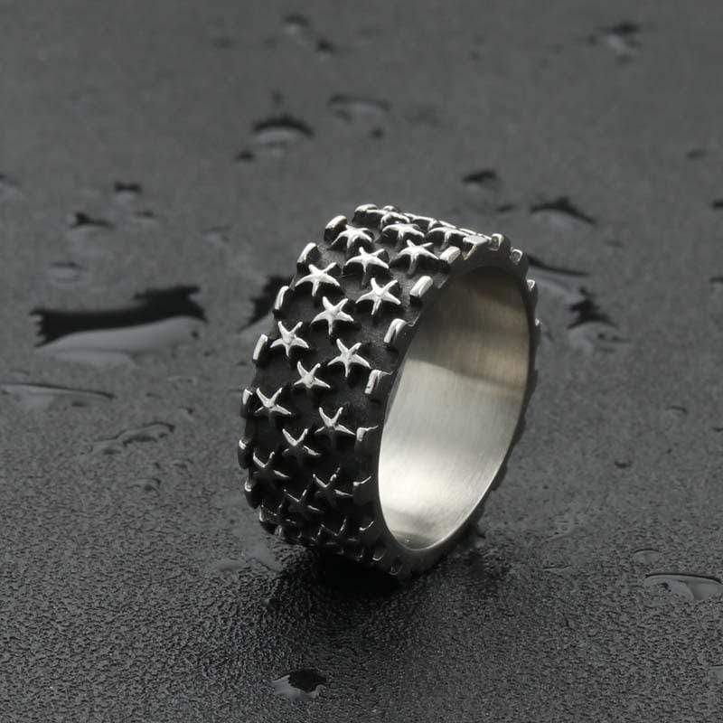 VINTAGE FULL STAR STAINLESS STEEL RING